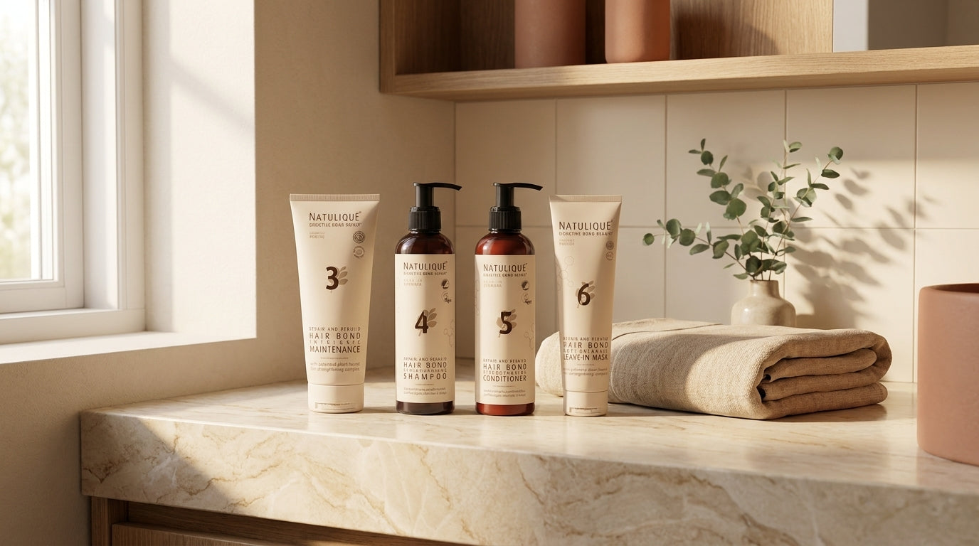 Natulique Bond Repair bundel in een warme hygge badkamersfeer